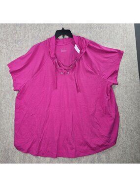 Livi Womens Plus Hooded Lace-Up T-Shirt Pink Size 34/36 Cotton Blend Relaxed Fit